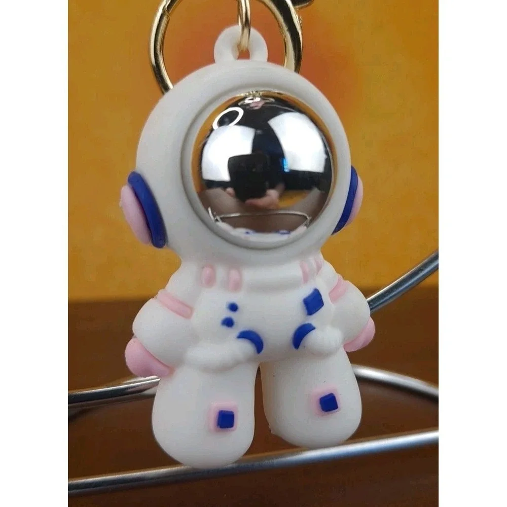 Space‎ Astronaut Keychain Backpack Clip PVC Silver Reflective Face Pink & Purple